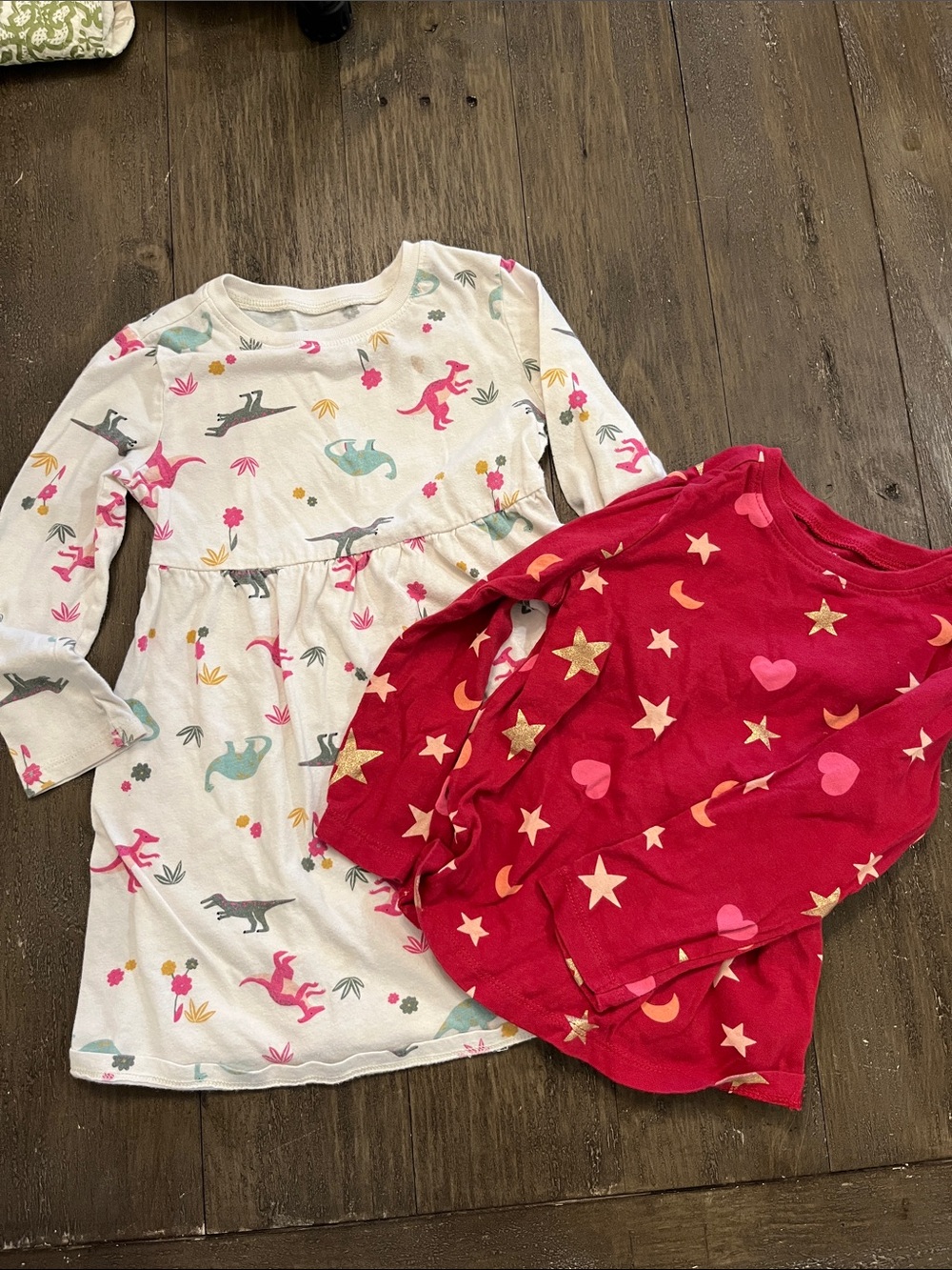 Old Navy 3T long sleeved bundle - one Dino dress and one star shirt -marks noted
